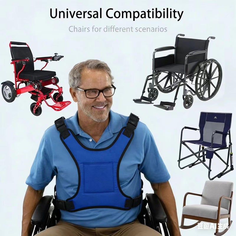 SOFFRIA Wheelchair Seat Belt for Adults Chest Harness Safety Strap for Elderly & Disabled Torso Support with Adjustable Anti-Slip Restraint Vest Blue - Image 3